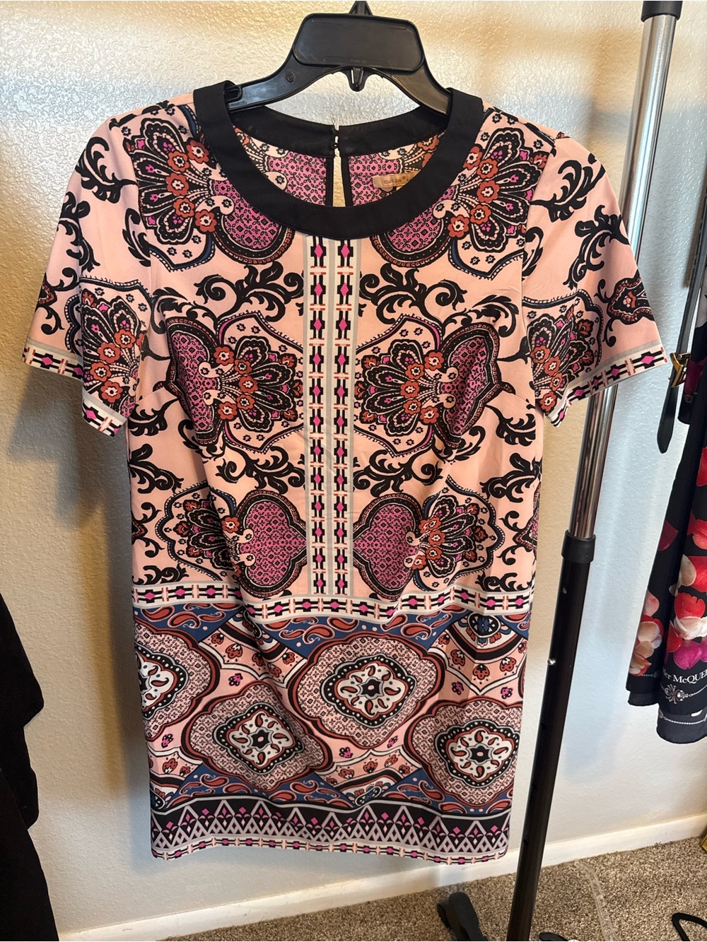 Gibson Latimer Paisley Print Dress in Pink, Black, White and Coral